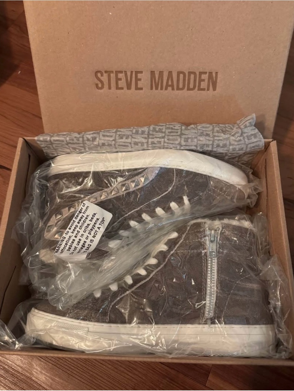 Steve Madden Gray Metallic Studded High-Top Sneakers